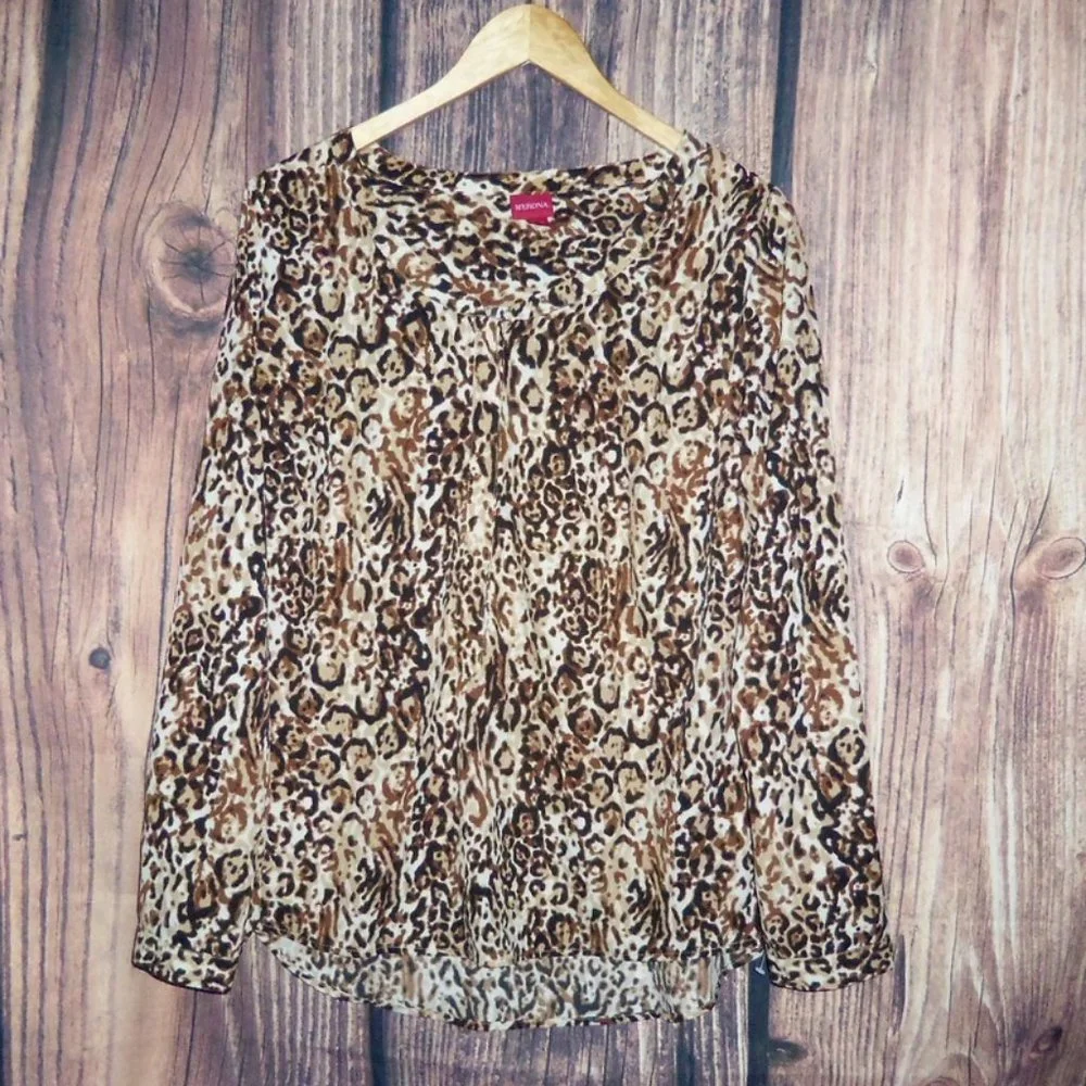 Merona Animal Print 3/4 Button Down Long Sleeve Blouse Top - Large - Picture 4 of 8